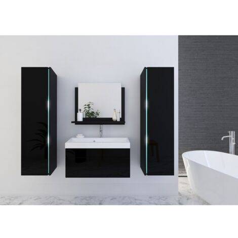 Set bagno nero, 5 pezzi: dispenser sapone 500 ml, portaspazzolino 300 ml, bicchieri cotone