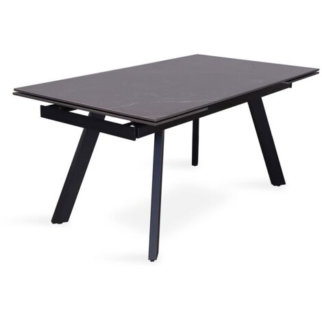 Casa Vital Tavolo Da Pranzo Calendula 18 - 180x90x75 Cm, Piano In Pietra Sinterizzata Effetto Marmo Con Venature Dorate, Gambe Nere
