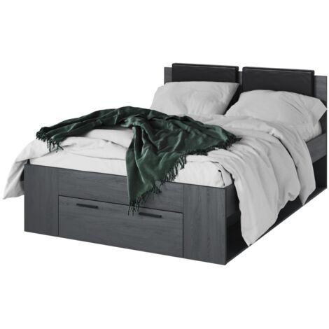 Letto matrimoniale 140x200 con cassetti integrati - Collezione FLOYD. Colore grigio effetto legno (1/5)