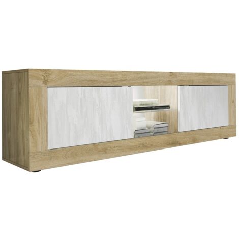 Mobile TV HOMES Nahmene – Grigio Invecchiato E Rovere Chiaro – Scaffali Geometrici