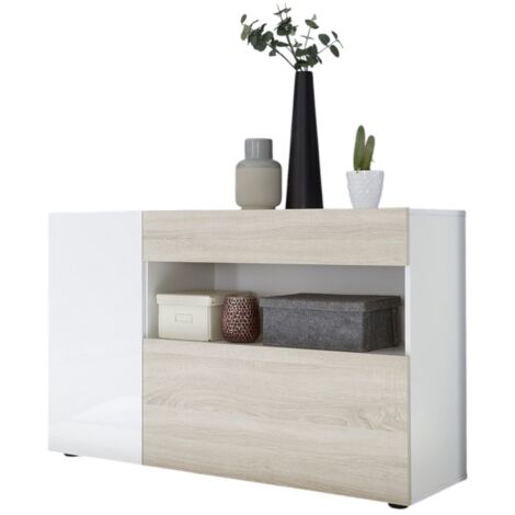 Buffet 1 cassetto e 2 porte – Collezione KALO – Bianco & Rovere chiaro – Eleganza e praticità (1/4)