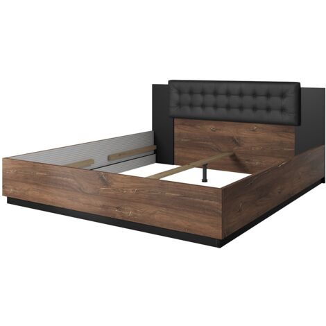 Letto matrimoniale 180x200 - Rovere scuro e nero - Collezione FOX - Rete inclusa (1/5)