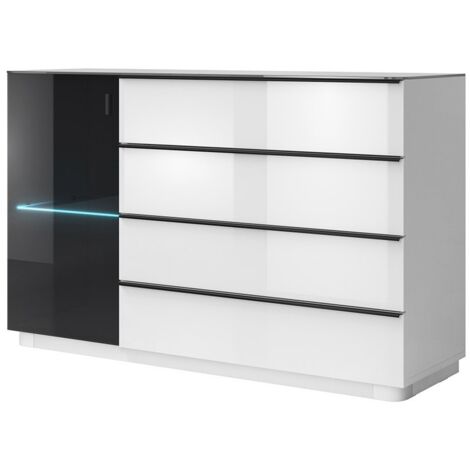 Buffet TONGA 138x87.5x43.5 cm con 4 cassetti e 1 porta, colore bianco lucido (1/2)