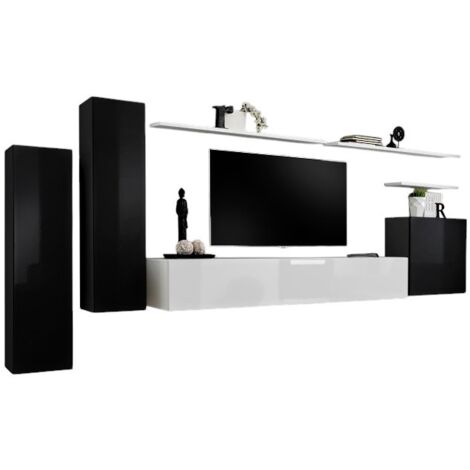 Set Mobili Soggiorno Charlotte E117, Bianco Lucido, Bianco, Con Mobile Porta Tv Con Accessori Aggiuntivi Con Singole Parti 192x43cm 88027360