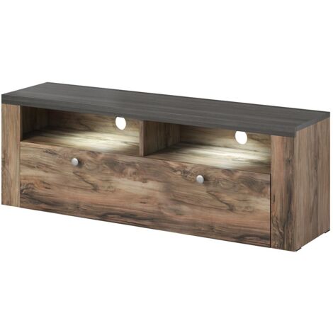 Mobile Porta TV 140 Cm Bianco, Con Luci LED RGB Orientabili, In Legno Multistrato E Vetro - Per Soggiorno Moderno