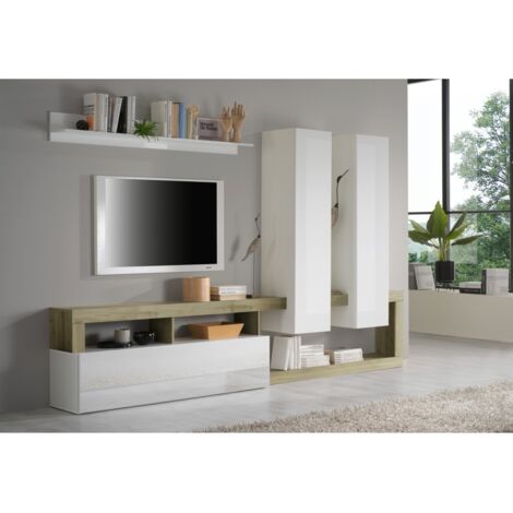Meublorama Credenza Sinatra XL 220 Cm – Rovere E Bianco Lucido – Design Moderno - 3