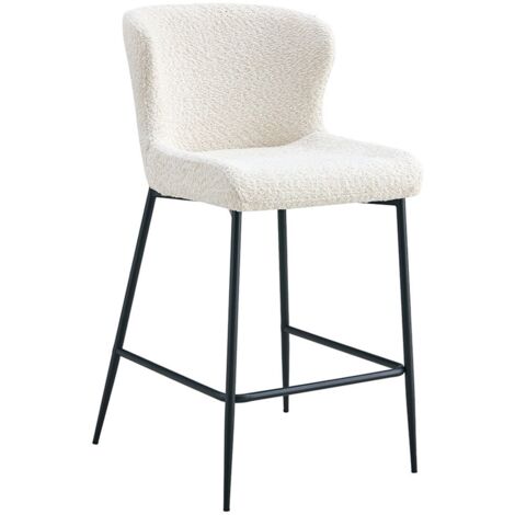 Sedia da banco LISE – Tessuto bouclé colore bianco écru – Piedi in metallo nero – Stile design/industriale (1/5)