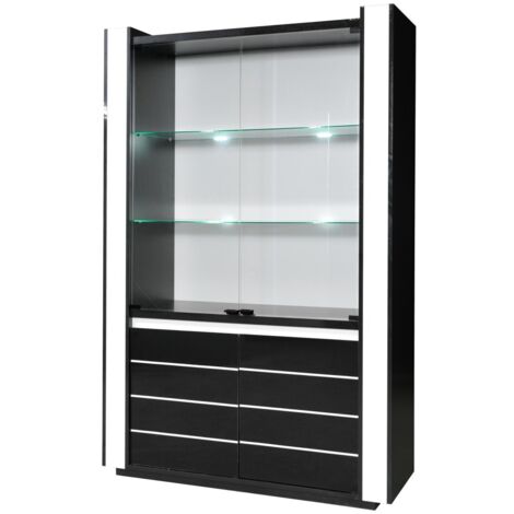 Vetrina argenteria credenza LINA nero e bianco con LED - 4 porte a battente