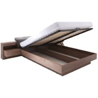 Letto contenitore RENATO 160x200 con doghe e comodini con LED colore noce
