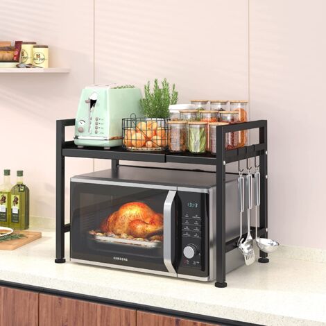 Scaffale Microonde A 3 Livelli Regolabile 40-64cm | Con Ganci - Organizza La Tua Cucina