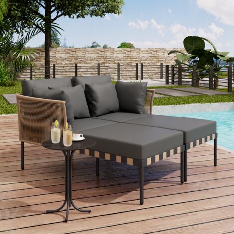 Set Giardino Outsunny 4 Posti - Divano, 2 Poltrone E Tavolino Con 7 Cuscini Grigi - Foto 9