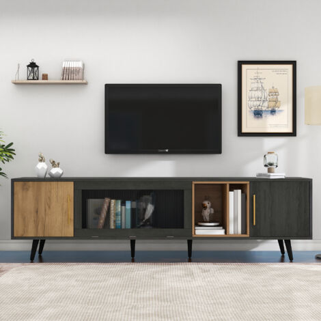Mobile porta TV con 3 ante e 2 ripiani - 200 x 40 x 55,5 cm - Legno MDF