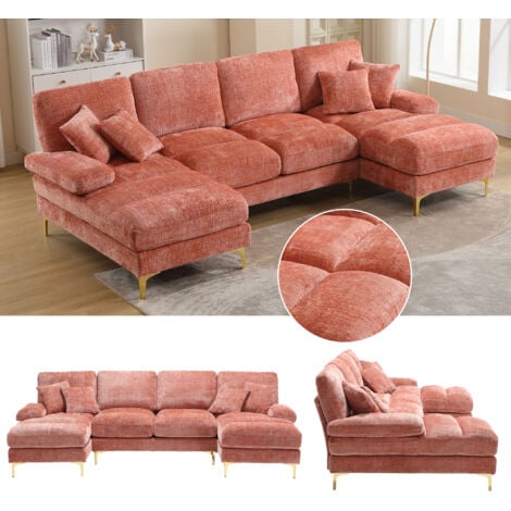 Divano panoramico moderno a U a posti Tessuto ciniglia