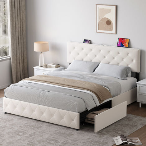 Letto per adulti, con illuminazione a LED e stazione di ricarica USB, struttura in metallo, materasso non incluso, nero - 140 x 190 cm | Leroy Merlin