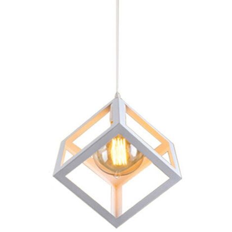 Stoex – Suspension industrielle métal fer E27 – Abat-jour cube carré blanc – Dimensions Ø22 x 28 cm, longueur 16 cm – Tension 110-220V