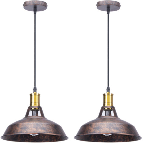 Stoex – Lot de 2 lustres suspendus industriels vintage E27 LED – Abat-jour rouille – Longueur corde 100 cm – Pour cuisine, salon, restaurant (1/5)