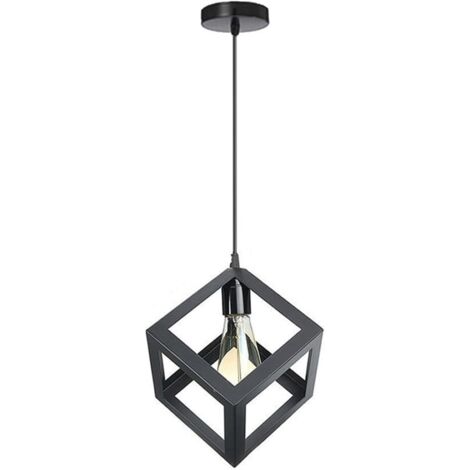 Stoex – Lustre suspension contemporaine en cage cube métal noir – E27 – Dimensions Ø280mm x H290mm – Longueur cordon 1100mm – Tension AC220-240V