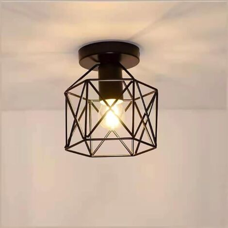 STOEX Plafonnier Industrielle Retro en Métal Cube Fer Noir, Suspension luminaire pour Salon Chambre Café Bar Restaurent Salle à Manger - Hexagone