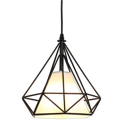 STOEX Lustre Suspension industrielle 25cm , Plafonnier Lampe de Plafond Abat-Jour  Cage Diamant Corder Ajustable (Noir)