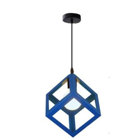 Stoex – Lustre suspension contemporain cage cube carré fer E27 22cm diamètre – 28cm hauteur – Tension 110-220V – Bleu pour salon cuisine chambre