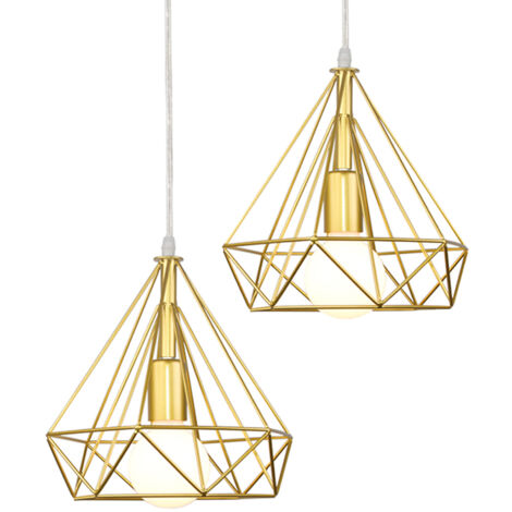 STOEX 2 pack Suspension Industrielle 25cm Lustre Abat-Jour en Fer Forme Diamant Plafonnier Luminaire Doré (1/5)