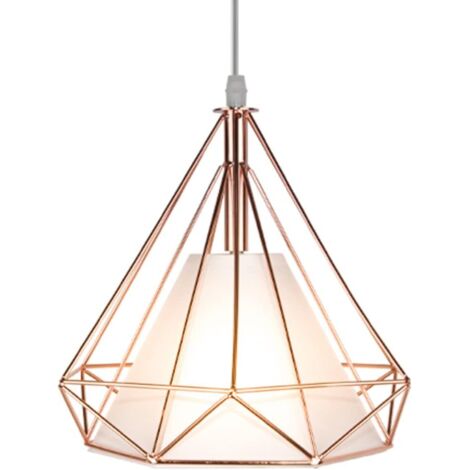 STOEX Lustre Suspension industrielle 25cm , Plafonnier Lampe de Plafond Abat-Jour Cage Diamant Corder Ajustable (Or rose) (1/5)