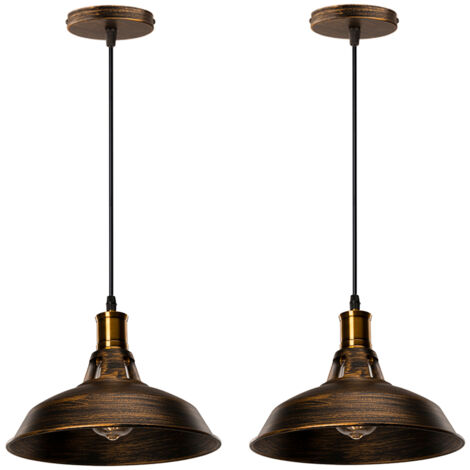 Lot de 2 Lustre Suspension Industrielle Vintage E27 LED Lampe Plafonniers Retro Abat-jour pour Cuisine Salle à manger Salon Chambre Restaurant, Laiton