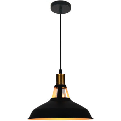 Lustre Suspension Industrielle Vintage E27 Lampe Plafonniers Stoex  Retro Abat-jour pour Cuisine Salle à manger Salon Chambre Restaurant - Noir avec blanc