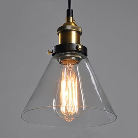 Suspension Luminaire Industrielle Intérieur Vintage Rétro E27 Edison Culot Lustre Abat-jour en Verre Plafonnier Eclairage pour Chambre Salon Cuisine Salle de Séjour Hôtel - Trompette