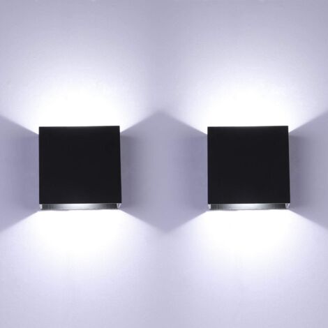 2 Pcs 6W Applique murale LED mur lumière Up Down intérieur lampe mur moderne en aluminium appareils d'éclairage noir pour le salon chambre salle de bains cuisine salle à manger - lumière blanc froid