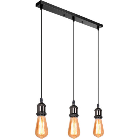 Stoex – Suspension 3 douilles E27 – Plafonnier antique Edison noir – Longueur câble 1m – Support barre 50cm pour éclairage personnalisé (1/4)