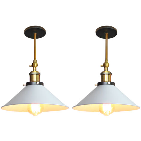 2pcs Plafonnier Industriel Métal 26cm Design Parapluie Chapeau Blanc Suspension Luminaire , Lampe Applique Murale Eclairage E27 pour Cuisine Salle à manger Salon Chambre Blanc (1/4)
