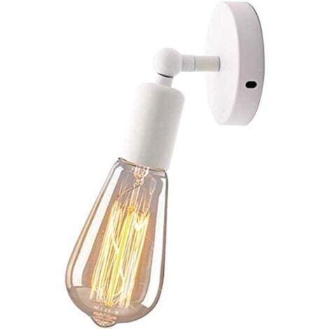 LIGKIN Lots De 2 Applique Murale Interieur Vintage E27 Lampe Murale Industrielle En Métal Applique Murale Bois Rotative Lampe De Mur Pour Salon Chambre Cuisine Salle De Bain, Blanc