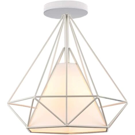Retro Plafonnier Industrielle Cage en forme Diamant en Métal Fer Lustre Suspension Luminaire pour Salon Salle Chambre Décorer Maison Cuisine Blanc (1/5)