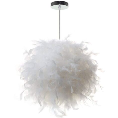 Stoex – Lustre suspension en plume blanche sphérique E27 40W – Dimensions 28 cm diamètre, 22 cm hauteur – Longueur cordon 100 cm ajustable