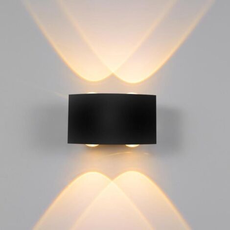 Moderne Applique Murale LED Interieur Aluminium , Noir Lampe Murale Up Down LED pour Chambre Salon Couloir Porche Escalier Maison - 4W Blanc Chaud