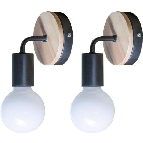 Stoex – Lot de 2 appliques murales noires Simplicity E27 LED – Fer et bois – Finition métal haute qualité – Pour chambres enfants et bars (1/5)