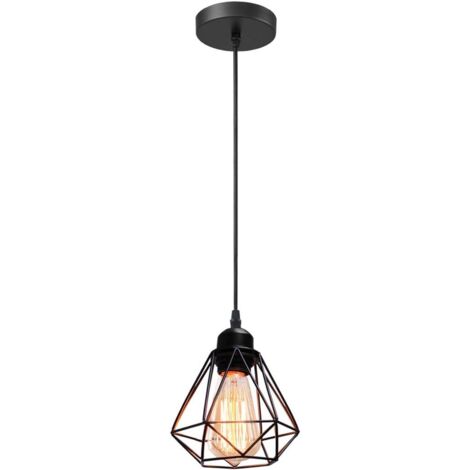 Stoex – Suspension lumineuse métal cage géométrique E27 – Hauteur 16cm – Tension 110-240V – Lampe vintage pour cuisine et salon – Noir, Ø 16cm