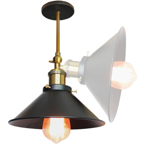 2pcs Plafonnier Industriel Métal 26cm Design Parapluie Chapeau Suspension Luminaire Noir , Lampe Applique Murale Eclairage E27 pour Cuisine Salle à manger Salon Chambre Noir (1/4)
