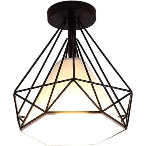 Retro Plafonnier Industrielle Cage en forme Diamant en Métal Fer Lustre Suspension Luminaire pour Salon Salle Chambre Décorer Maison Cuisine Noir
