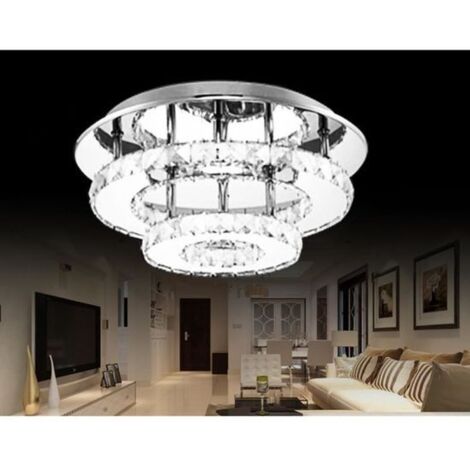 Stoex – Plafonnier LED rond 30 cm – Cristal miroir et acier inoxydable – Puissance 36W – Éclairage moderne pour couloirs et vérandas