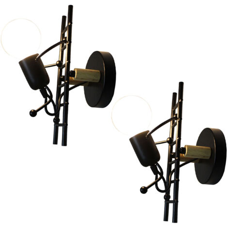 Lot de 2 Créative Applique Murale Petit Gens de Fer, Lampe de Mur Style Simple Industrielle Lumière Interieur Enfant Bar Chambre Cuisine Restaurant Noir