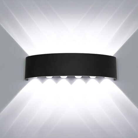 Applique Murale Interieur LED 12W Noir en Aluminium, Lampe Murale Moderne Up Down Spot Lampe pour Salon Chambre Hall Escalier Pathway (Blanc froide)