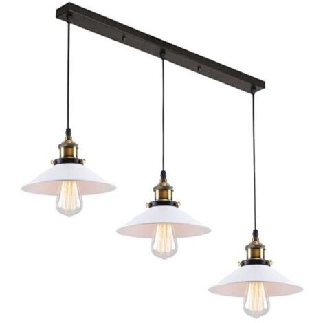 Suspension Luminaire 3 Têtes E27 Luminaires en Métal Fer , Lustre Abat-jour Lampes Suspendus Vintage Industrial Plafonnier Cuisine Salle à Manger Chambre - Blanc et support noir (1/4)