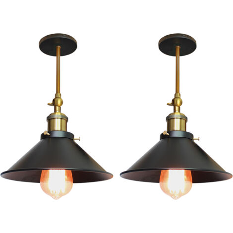 Lot de 2 Rétro Plafonnier Industriel Métal Style Parapluie Chapeau 22cm Suspension Luminaire, Lampe Applique Murale Eclairage E27 pour Cuisine Salle à manger Salon Chambre Noir