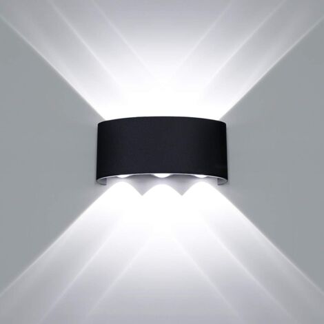 Moderne Applique Murale LED Interieur Aluminium , Noir Lampe Murale Up Down LED pour Chambre Salon Couloir Porche Escalier Maison - 6W Blanc Froid