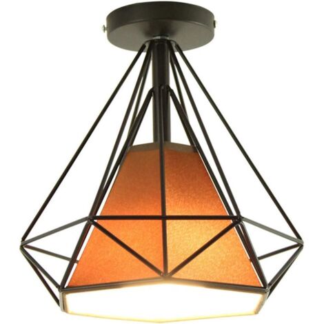 Retro Plafonnier Industrielle Cage en forme Diamant en Métal Fer Lustre Suspension Luminaire pour Salon Salle Chambre Décorer Maison Cuisine Cafe Brun (1/5)
