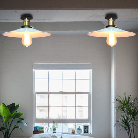 2x Vintage Plafonnier Industriel Retro en Métal Lustre Luminaire L'éclairage pour Chambre Salon Cuisine Couloir - Ø 30cm Blanc