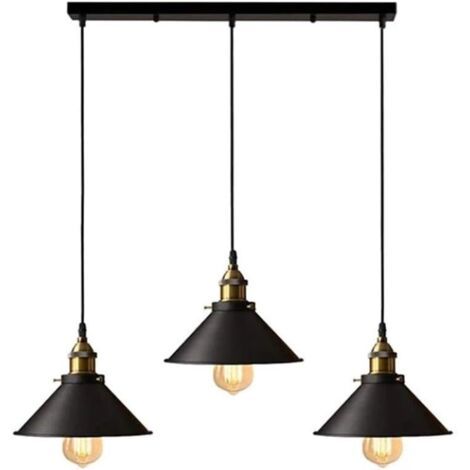 Stoex – Suspension industrielle vintage abat-jour 22cm – Lustre en métal noir – Corde ajustable 100cm – Douille E27 pour 3 ampoules