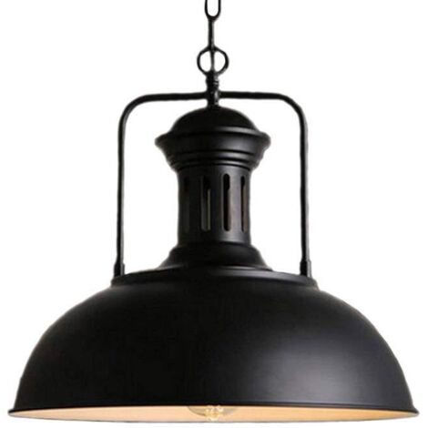 Suspension Lustre Industriel abat-jour Ø33cm Éclairage Antique Métal Rétro Pendentif Plafond Lumière E27,Noir